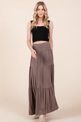 Solid Tiered Ruffle Maxi Skirt Orange Farm Clothing